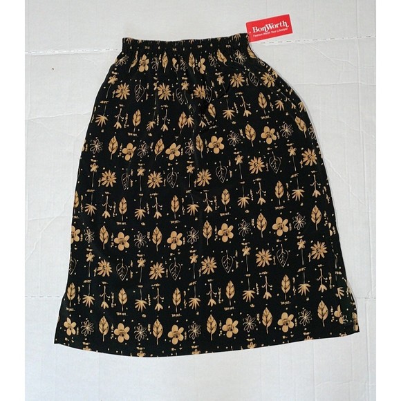 Bon Worth Skirts New Black Gold Bonworth Silky Flower Skirt Petite